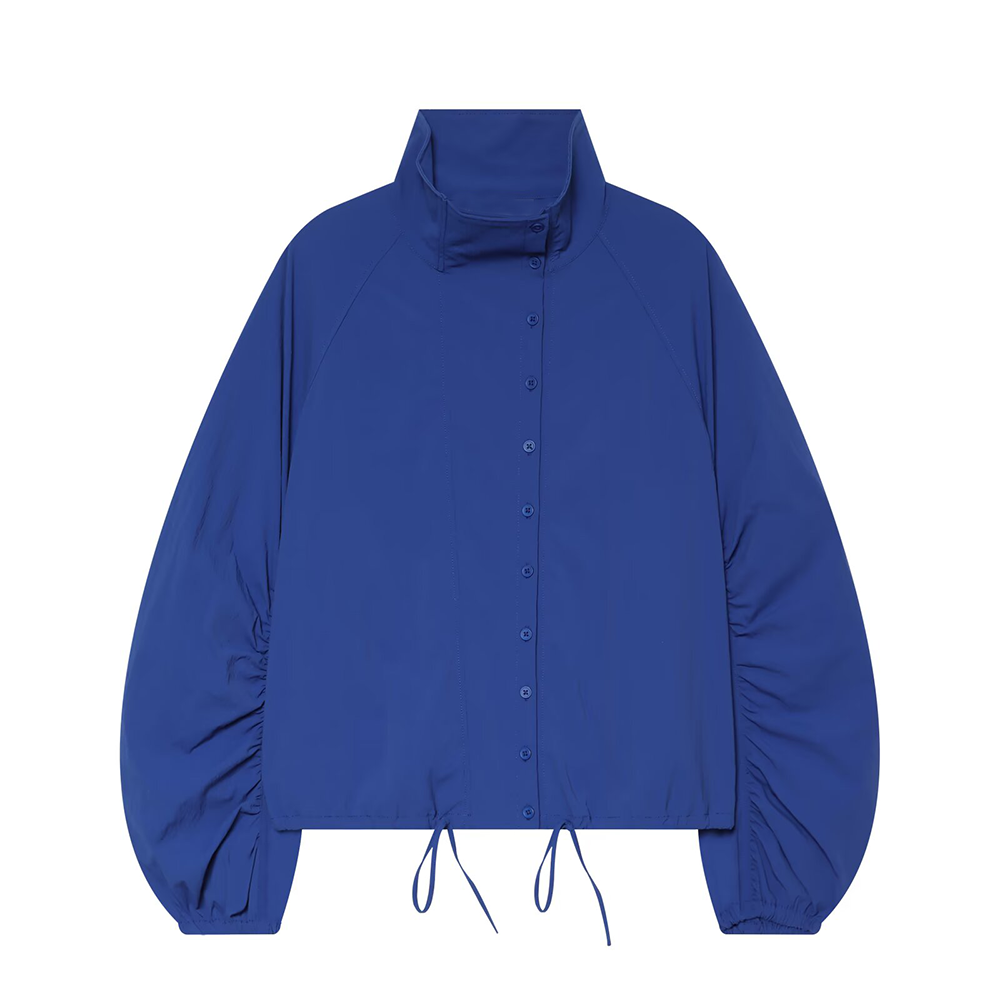 Women's pleated sleeve casual stand collar Coat