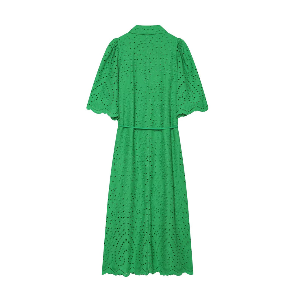 Women's hollowed out embroidered shirt style dress