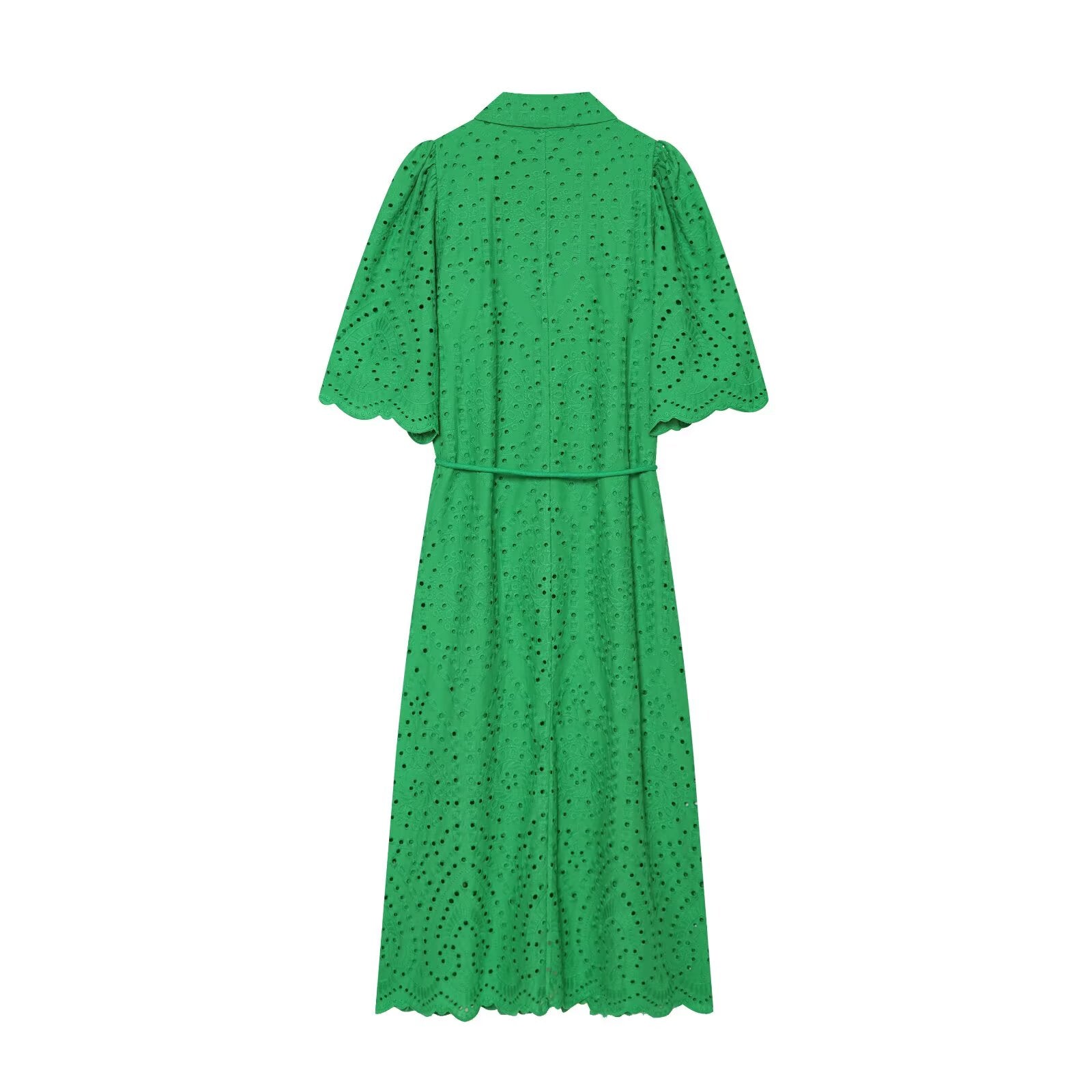 Women's hollowed out embroidered shirt style dress