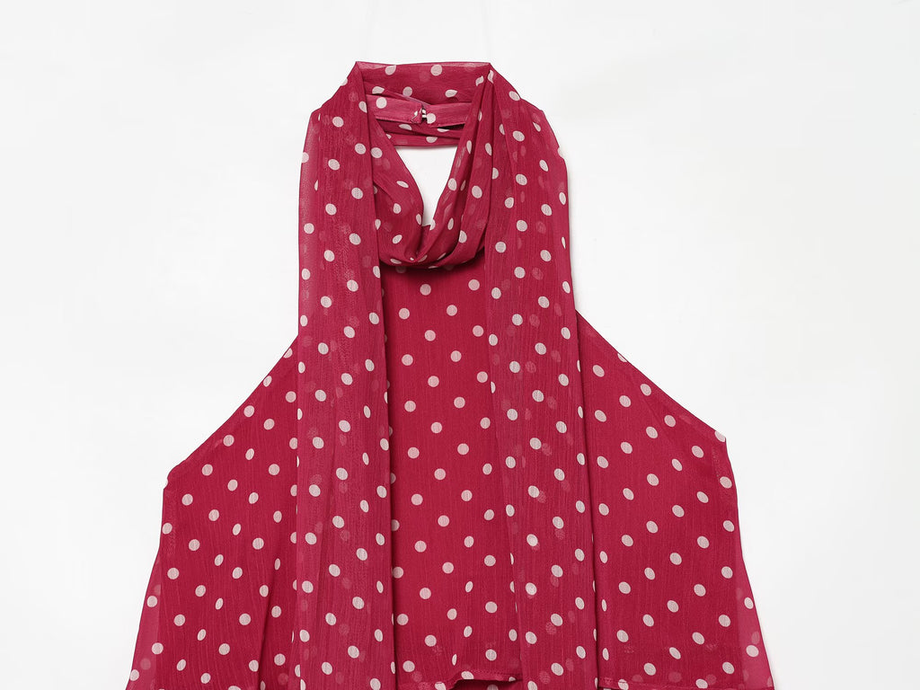 Women's polka dot hanging neck top