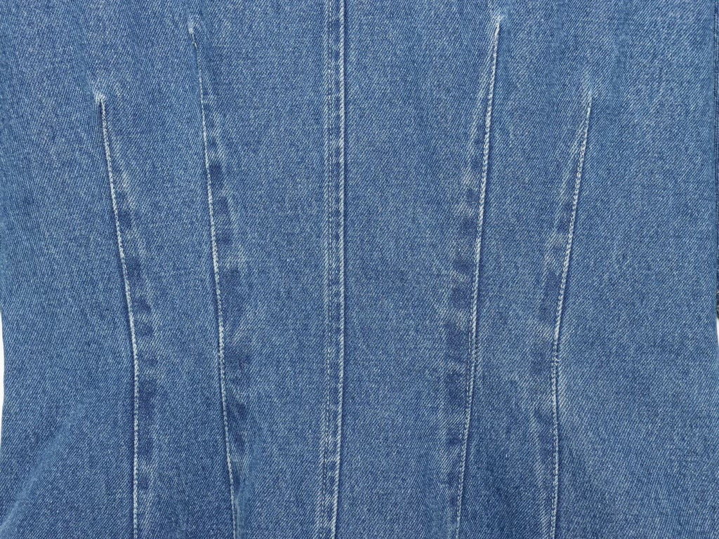 Women's short sleeved waist cinched denim shirt