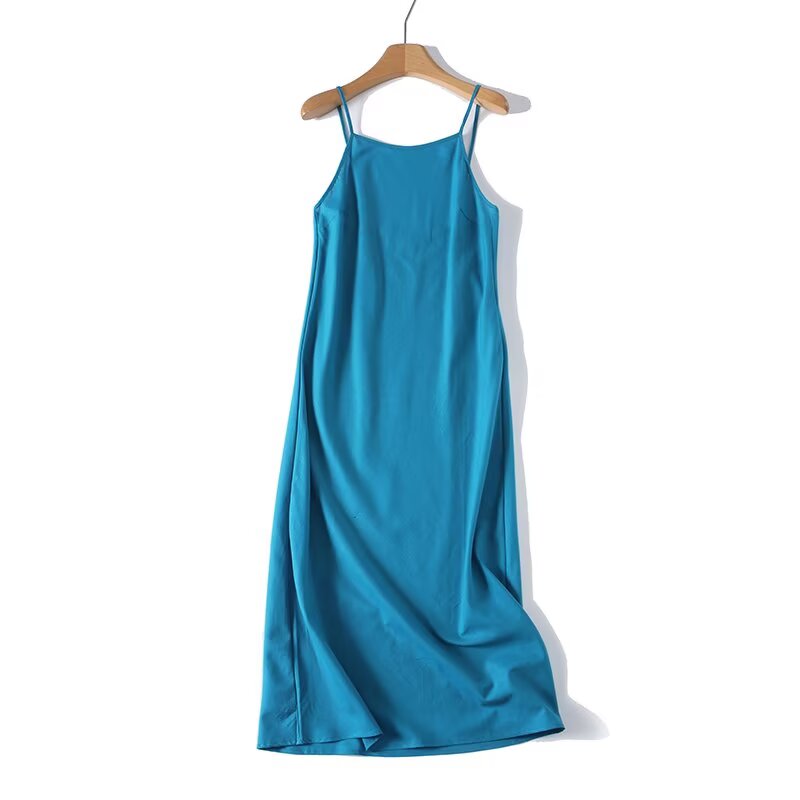 Women's vacation style linen blended MIDI dress