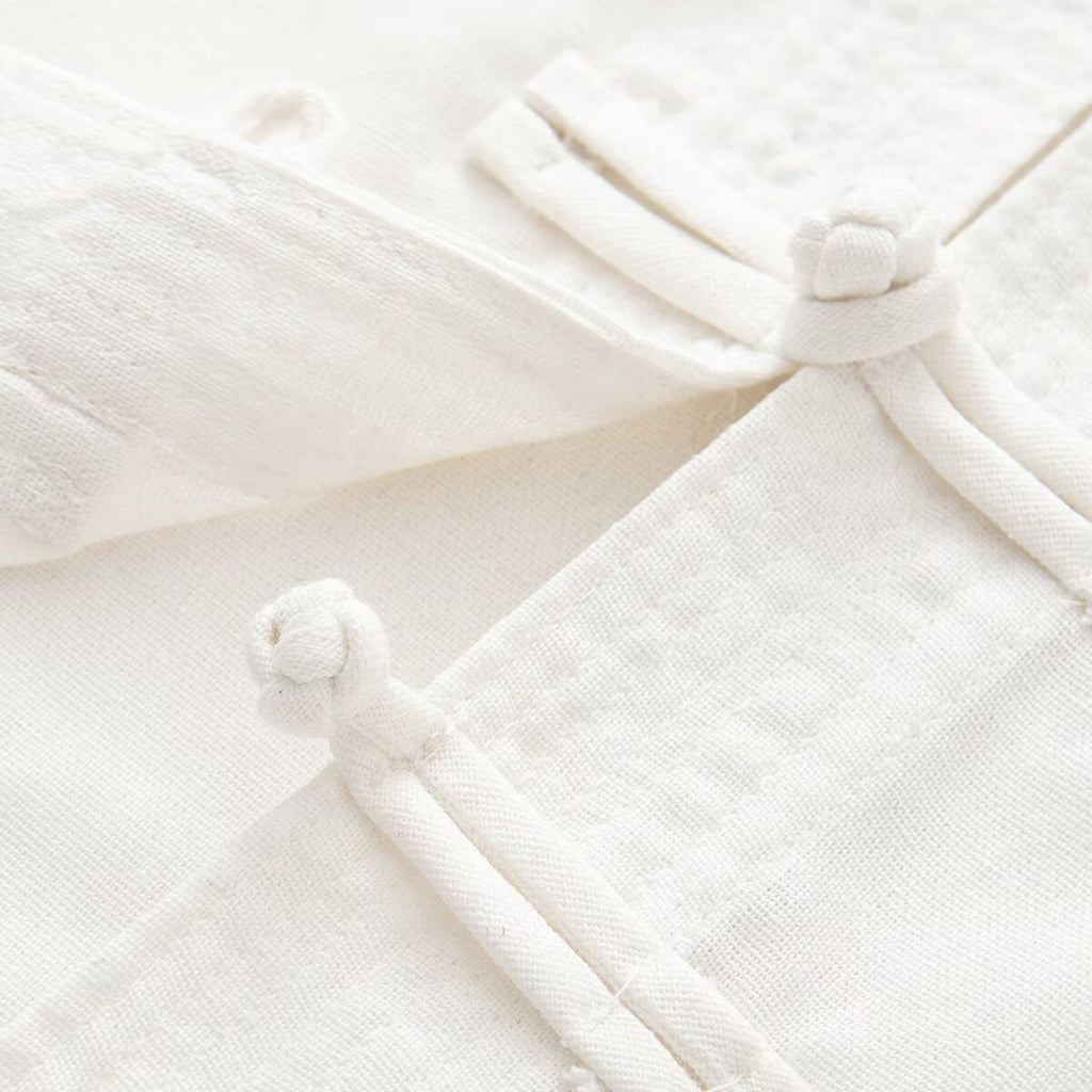 Women's rope knot buckle loose linen blended shirt