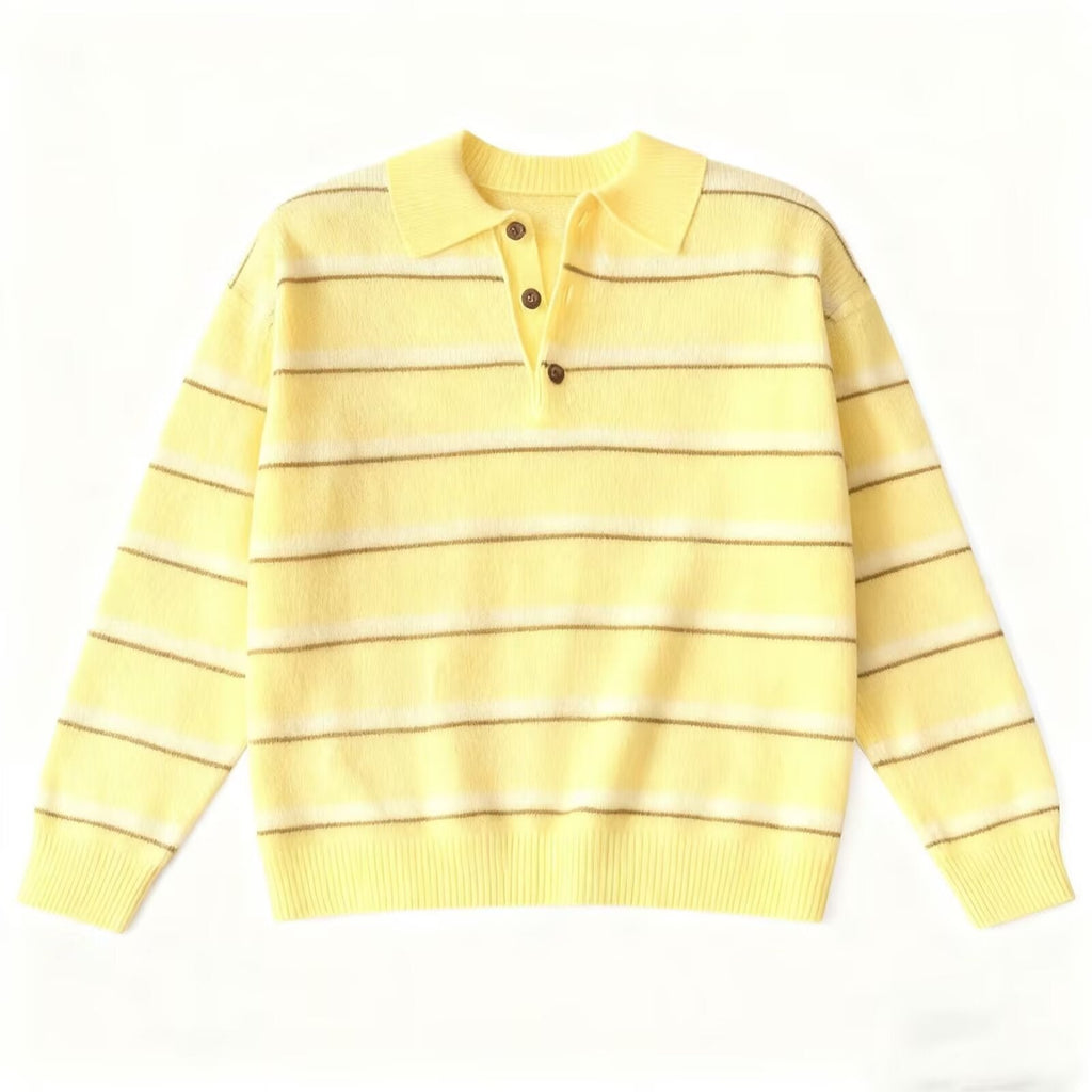 Women's casual striped knitted polo shirt