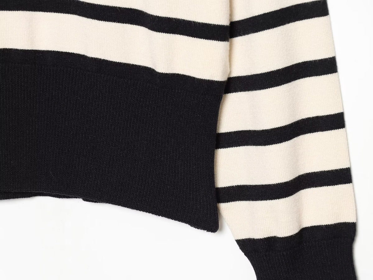 Women's soft textured zipper striped knitted sweater