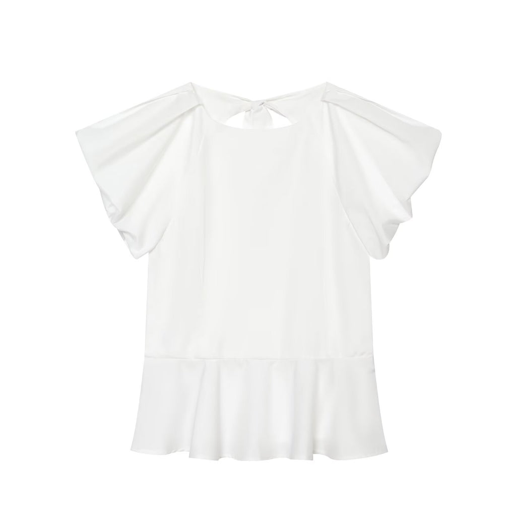 Women's backless bow decoration poplin top