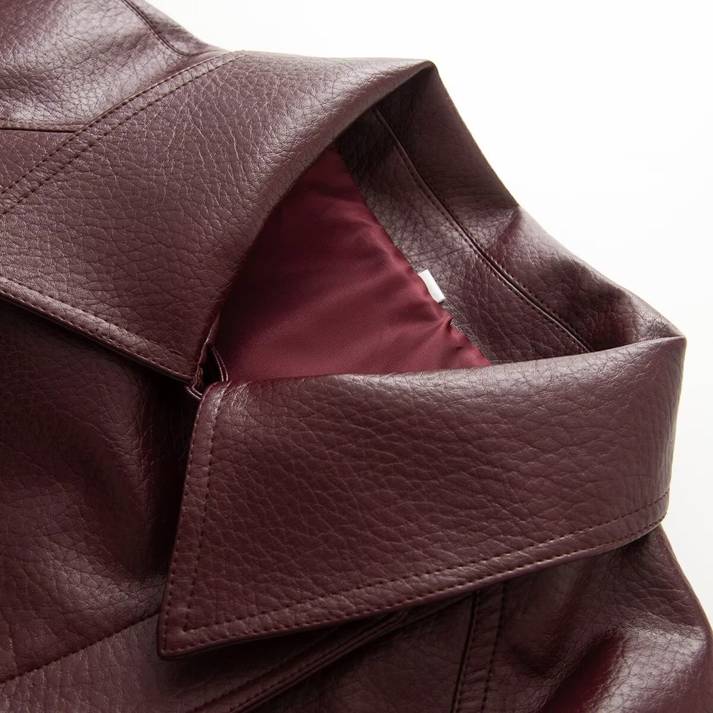 Women's with Belt faux leather windbreaker Coat