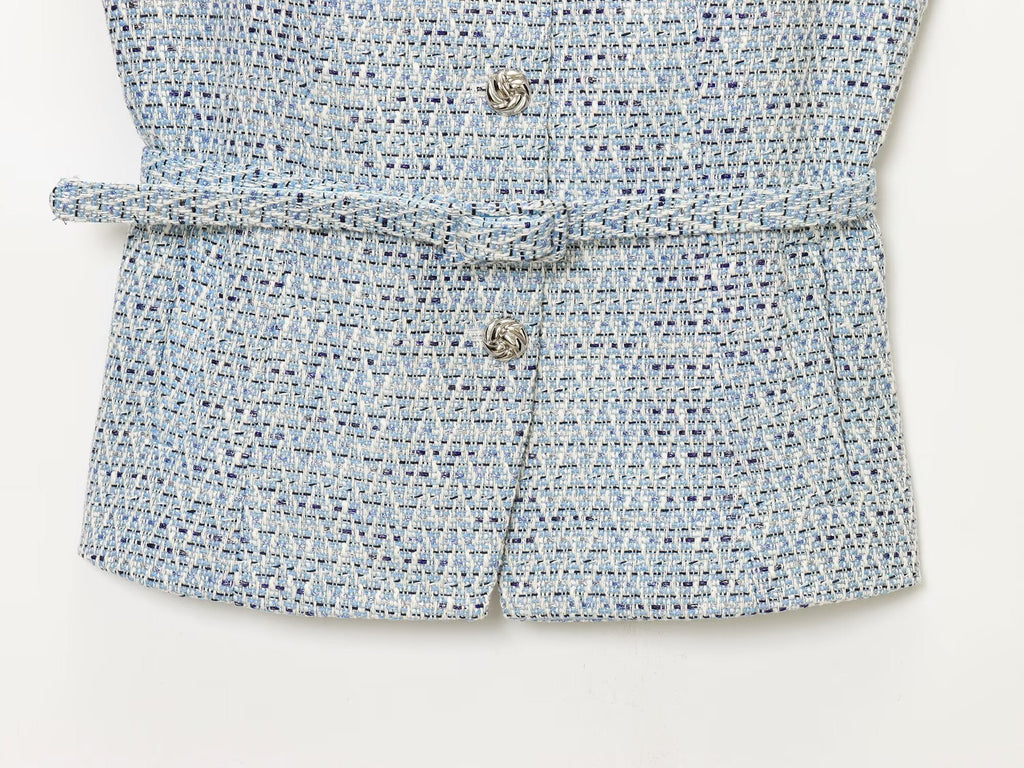 Women's with Belt bead decoration textured vest