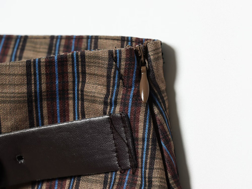 Women's straps decorative casual plaid mini skirt