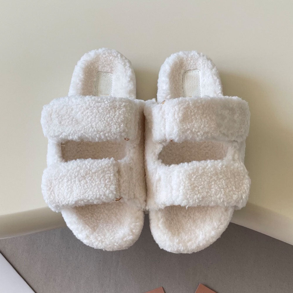 Women's new Velcro thick-soled fur slippers