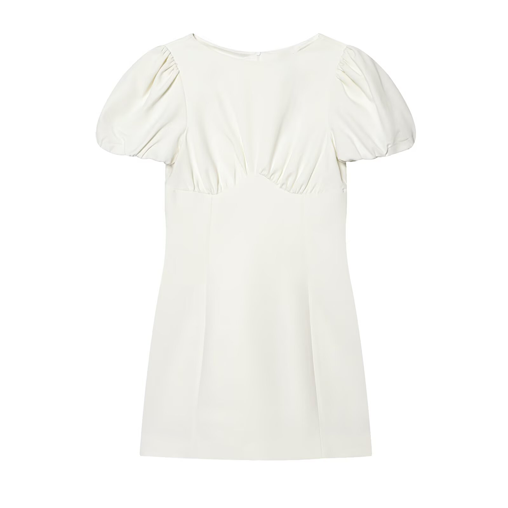 Women's pleated decorative short sleeved mini dress
