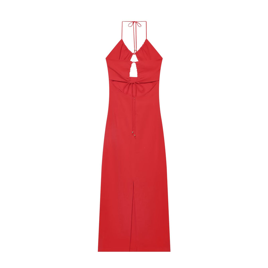 Women's straight pleated halter neck dress