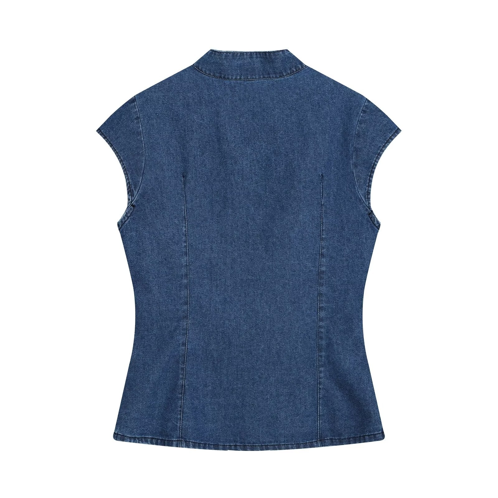 suit Women's 2 pieces denim effect breasted top+pleated jeans
