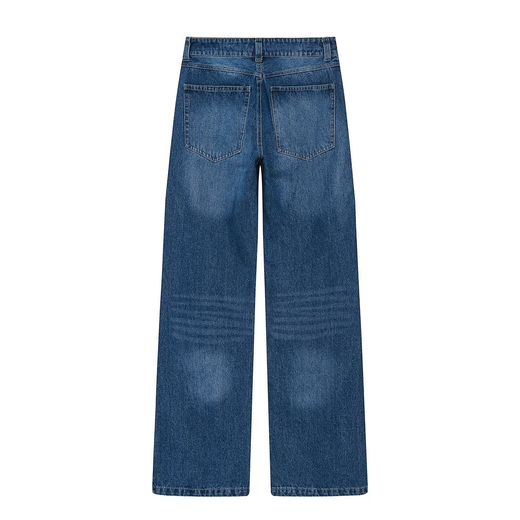 suit Women's 2 pieces short sleeved denim shirt+low waist wide leg jeans