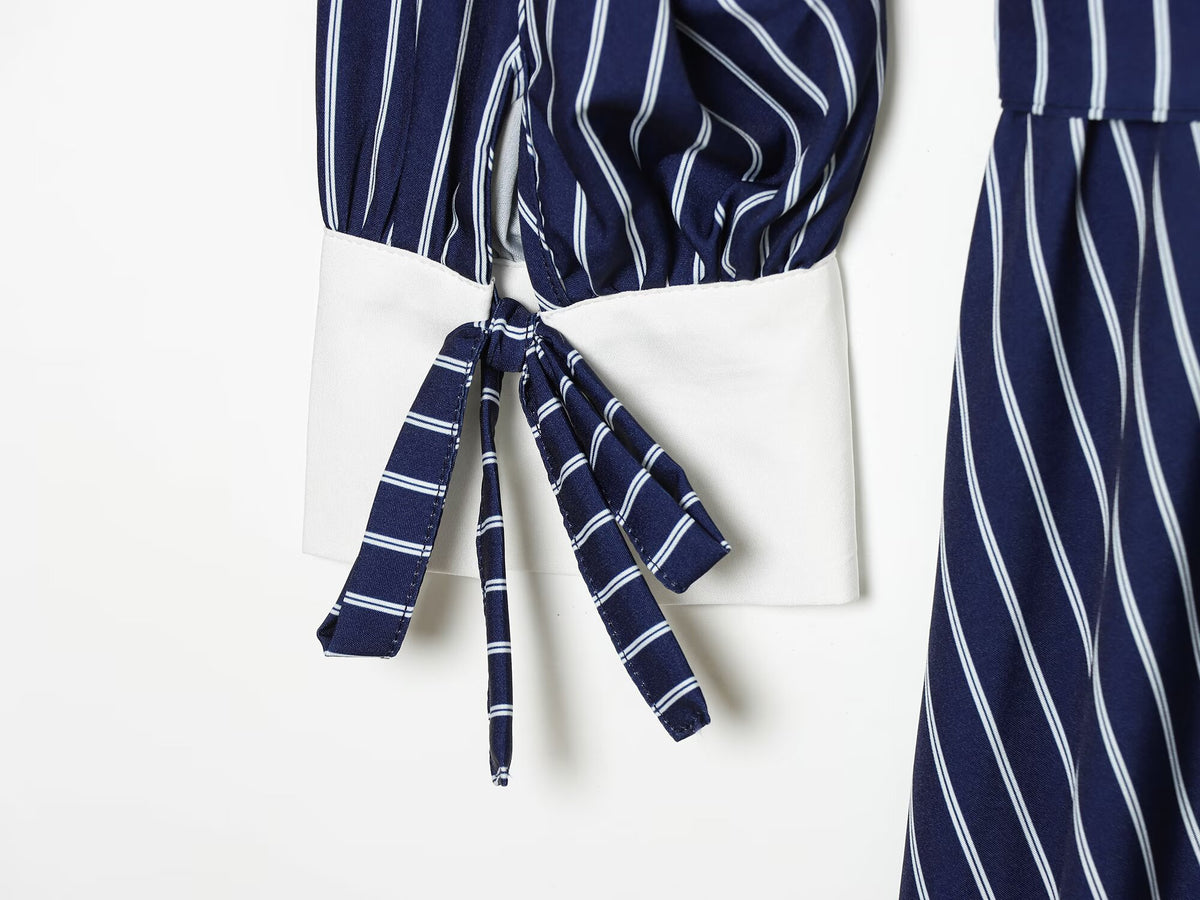 Women's with belt striped shirt style dress