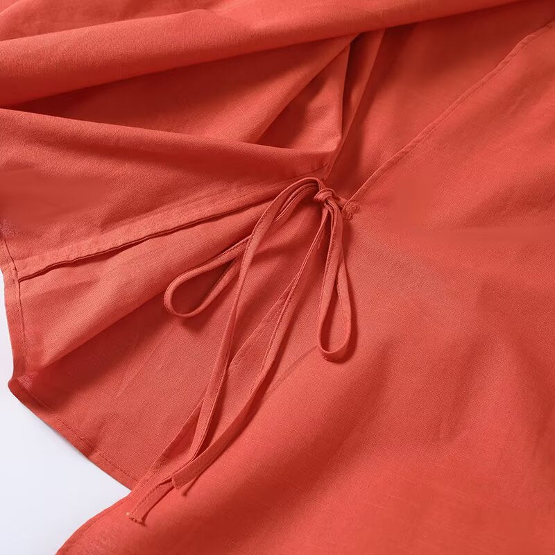 Women's lace up decorative linen blend shirt