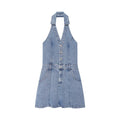 Women's flip hanging collar denim mini dress