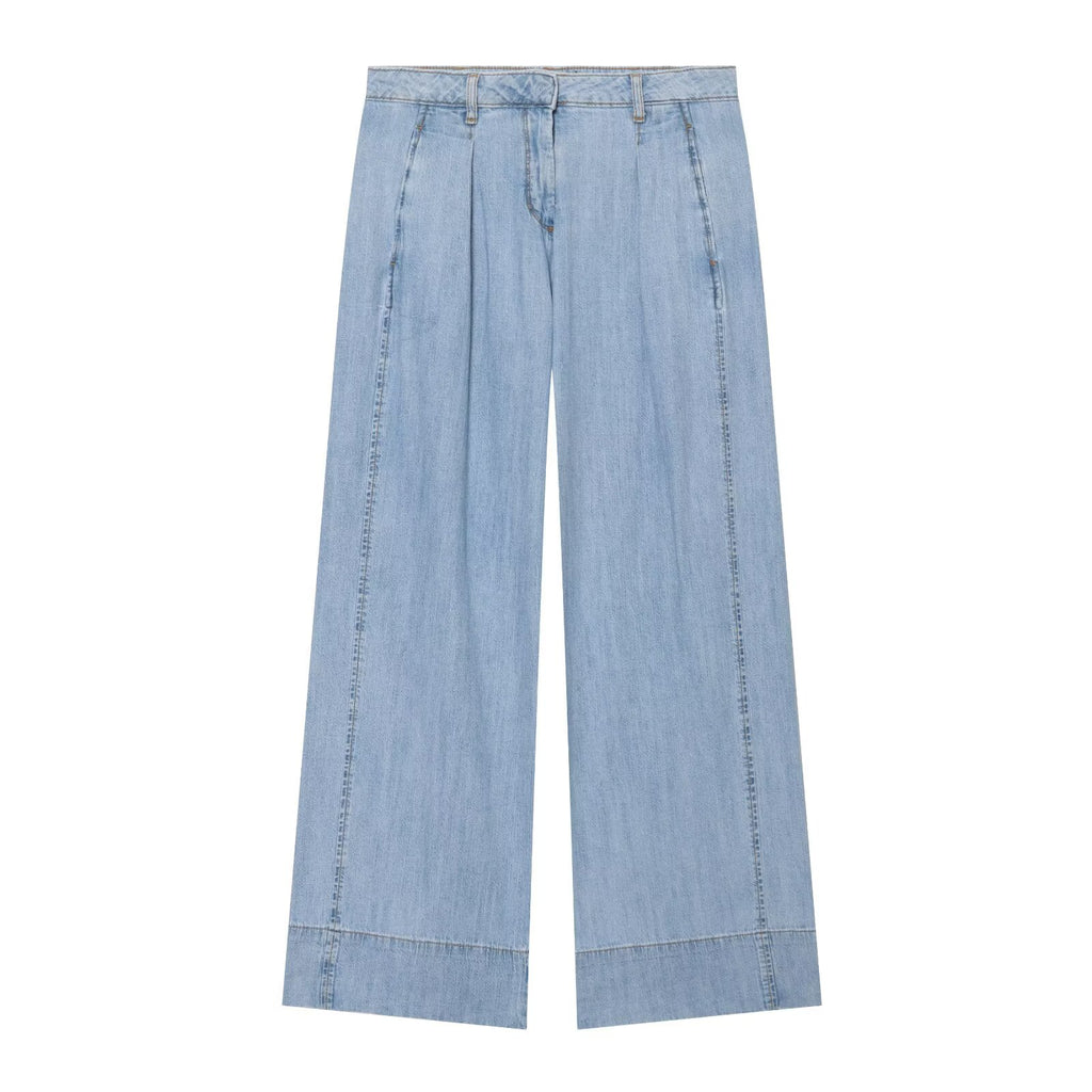 suit Women's 2 pieces wide sleeved denim shirt+wide leg jeans