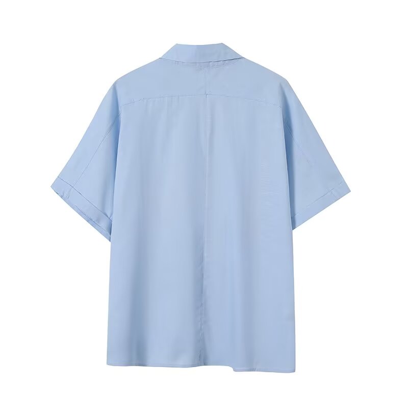 Women's casual linen blend short sleeved shirt