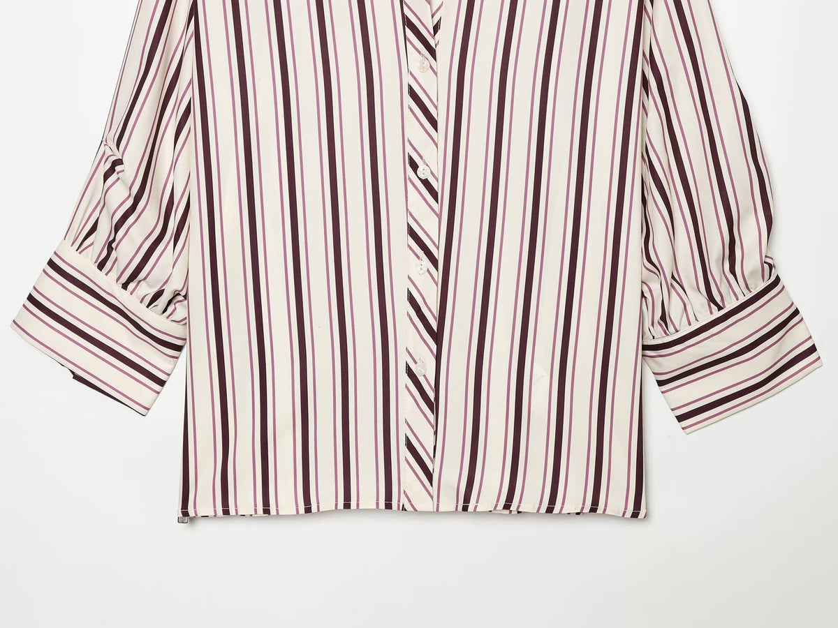 Women's adjustable long short sleeved striped shirt