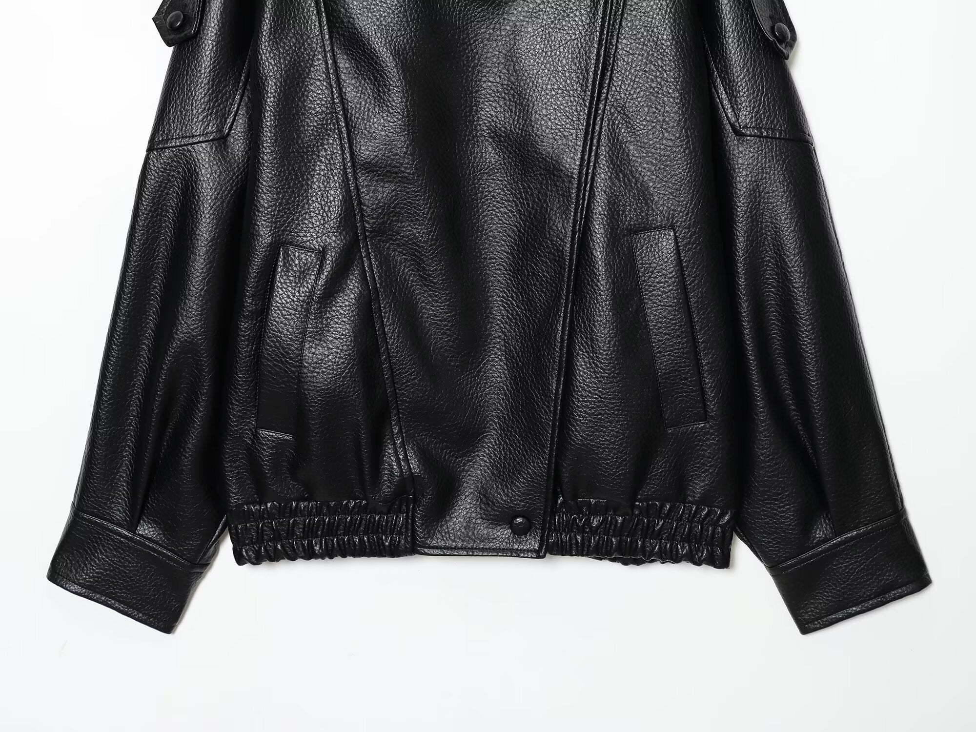 Women's new loose stand collar Faux Leather jacket Coat