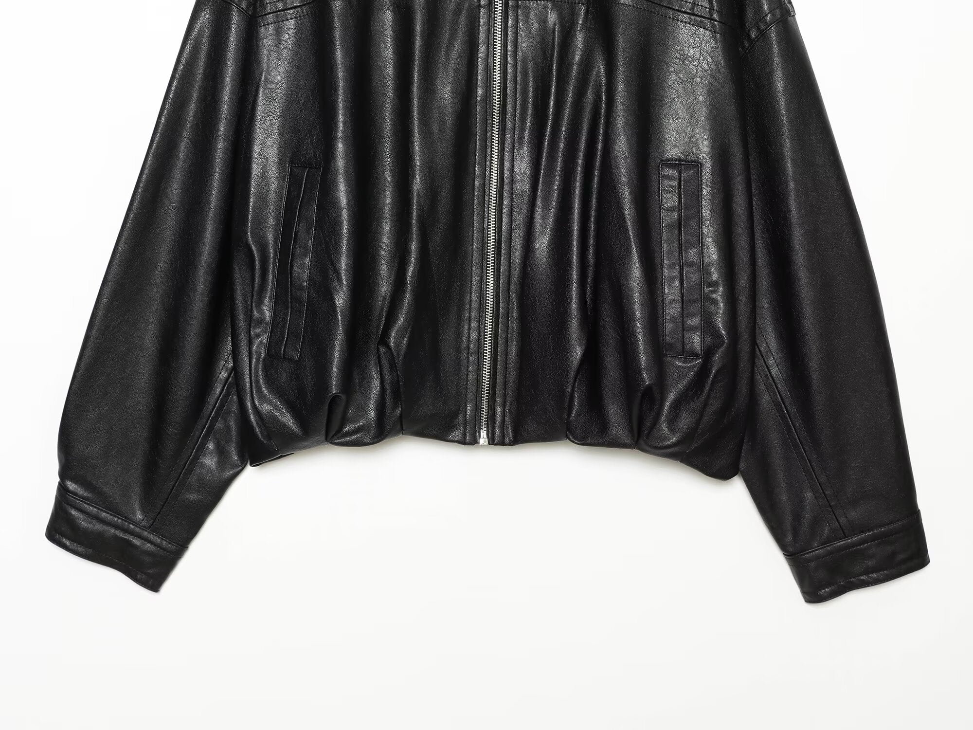 Women's Leather Effect Puff Sleeve Pilot Jacket Coat
