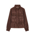 Women's suede waist cinched drawstring jacket Coat
