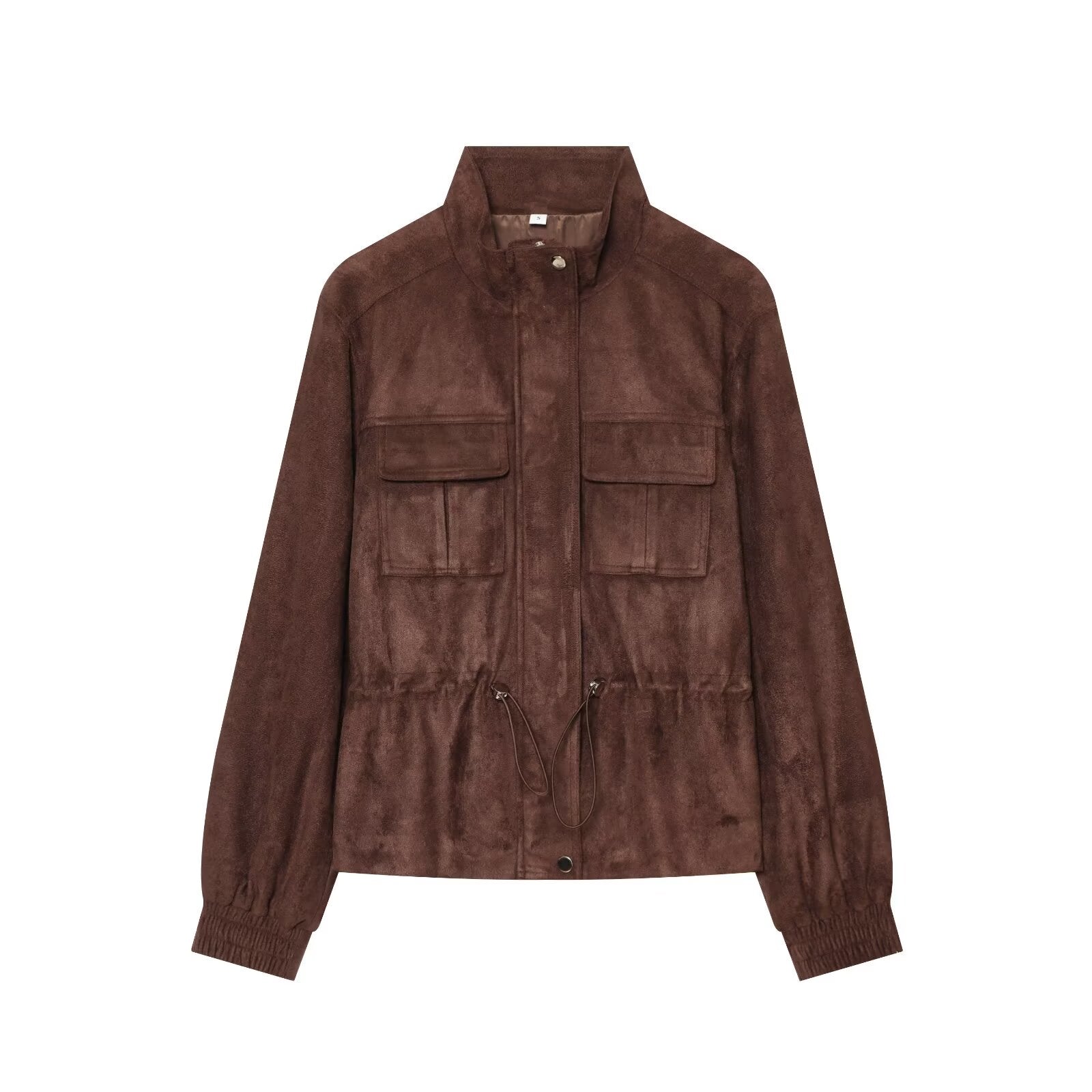 Women's suede waist cinched drawstring jacket Coat