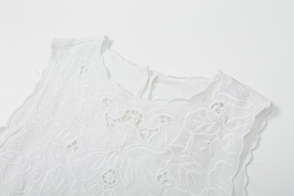 Women's bow decoration hollow embroidery top