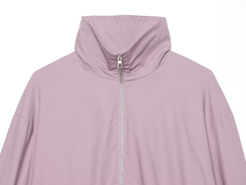 Women's pleated design stand collar zipper Coat