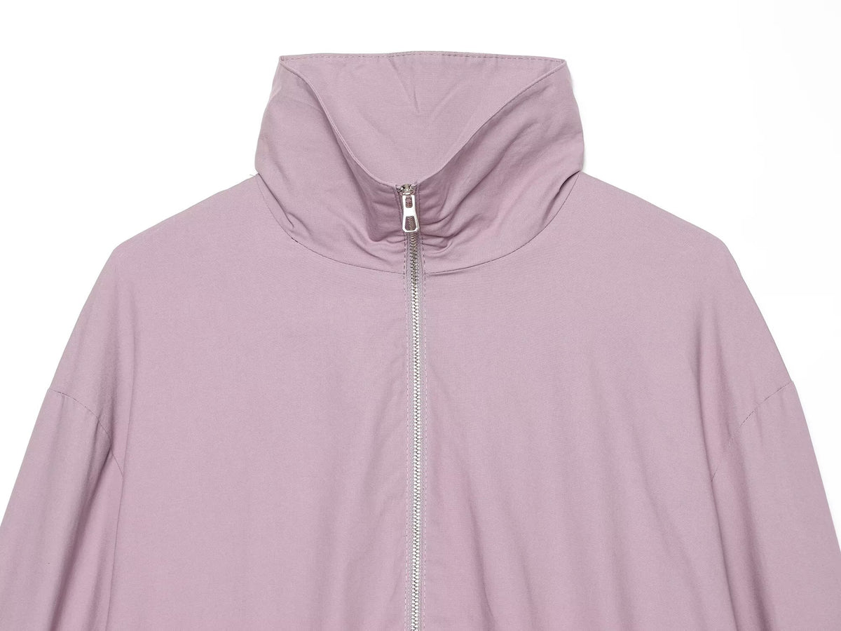 Women's pleated design stand collar zipper Coat