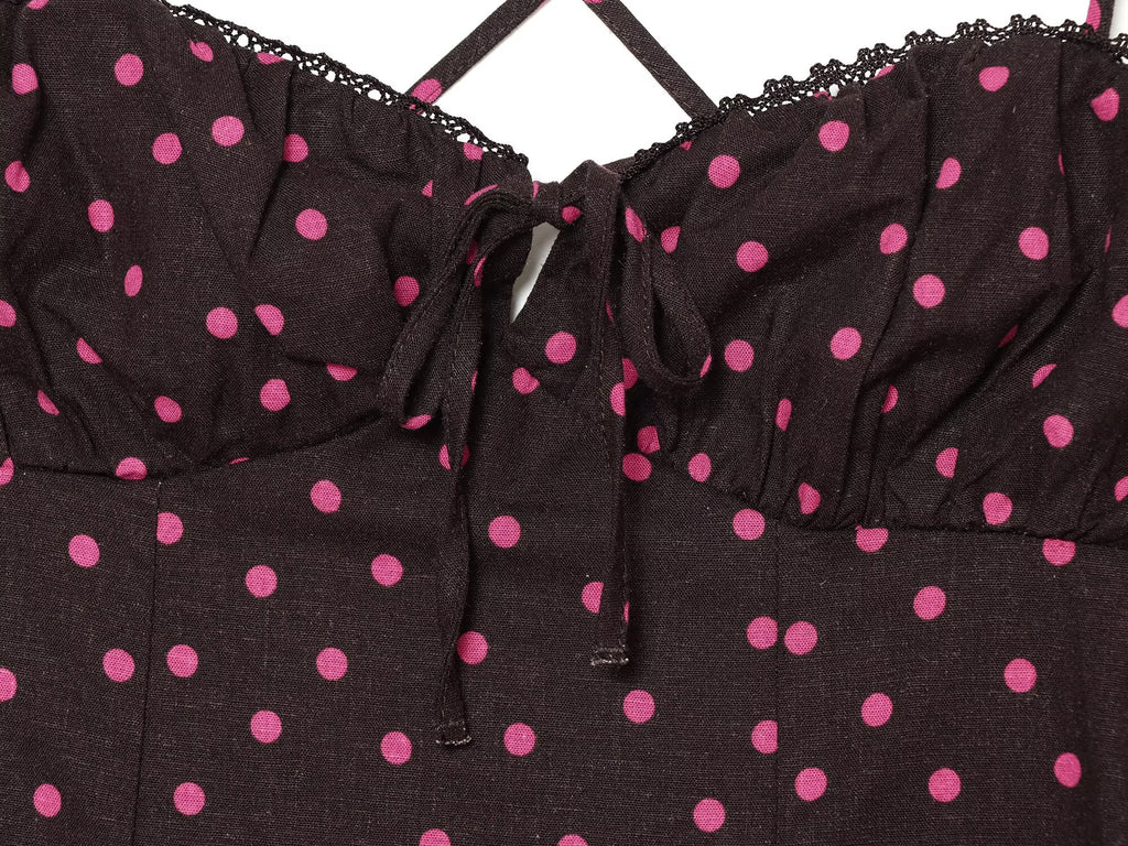 Women's polka dot suspender MIDI dress