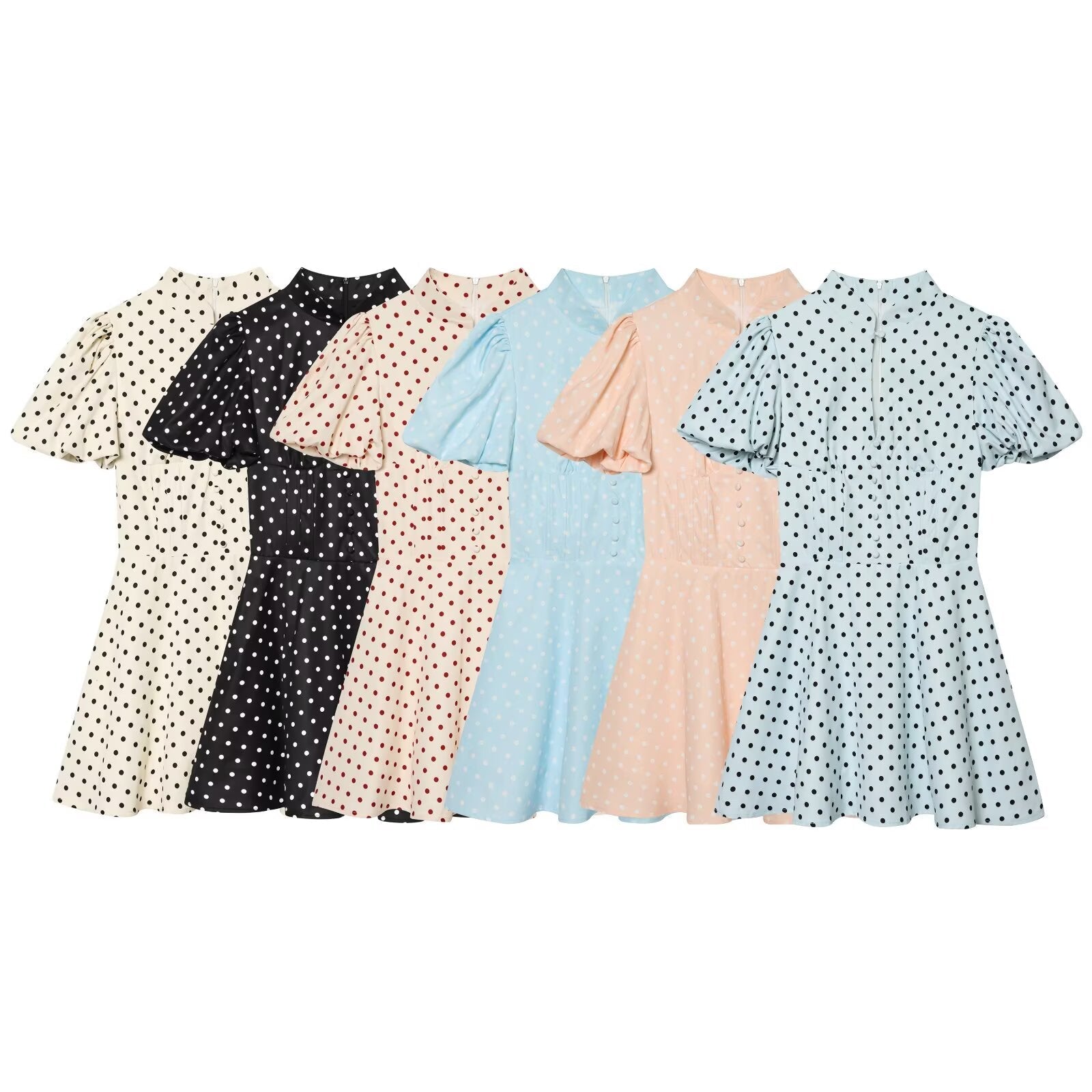 Women's bubble sleeve polka dot dress