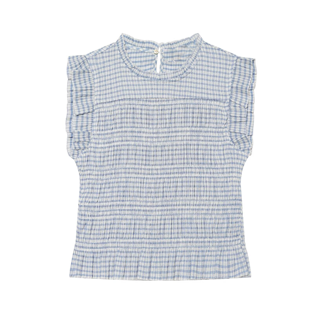 Women's short honeycomb plaid top