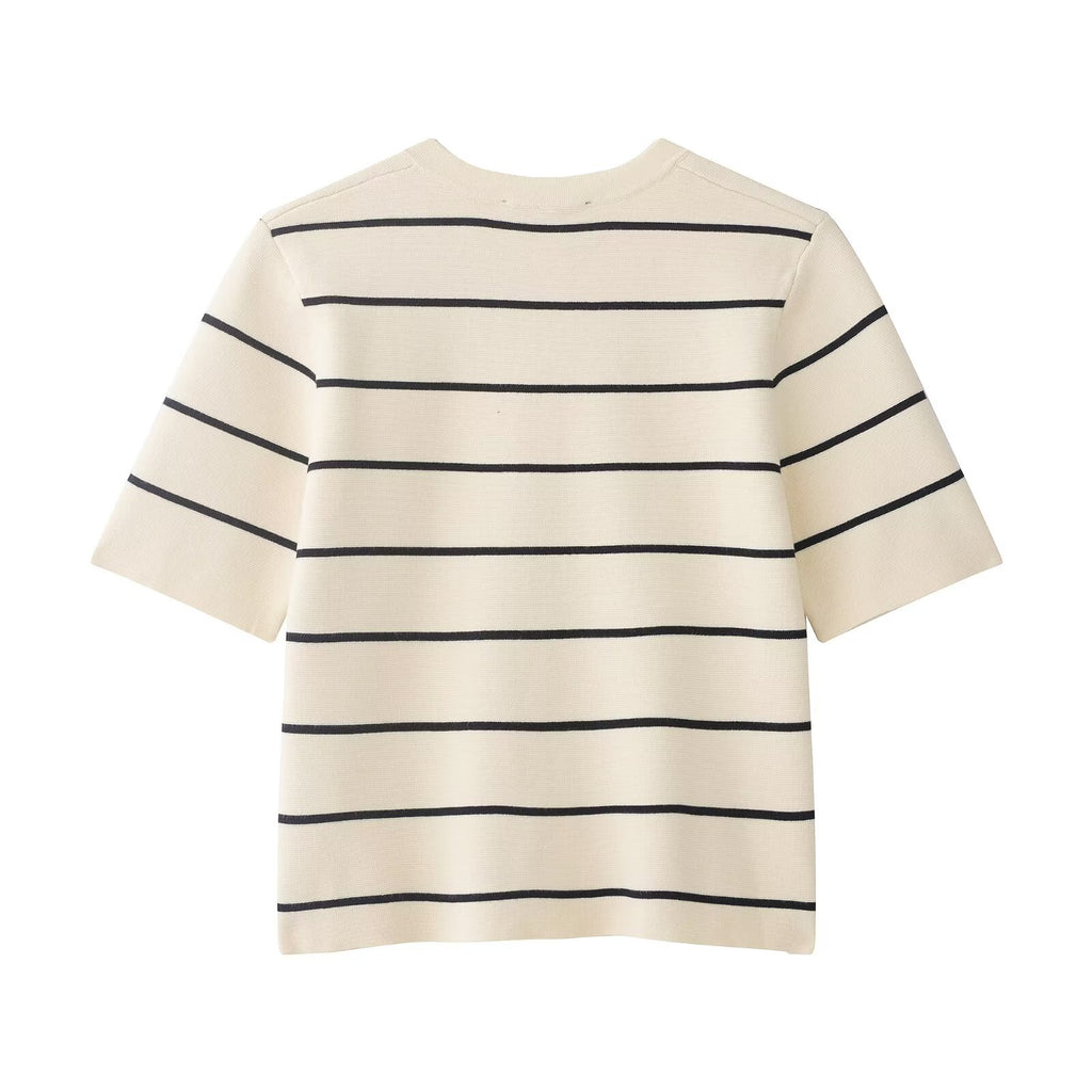 suit Women's 2 pieces striped short sleeved knitted Coat+Skirts