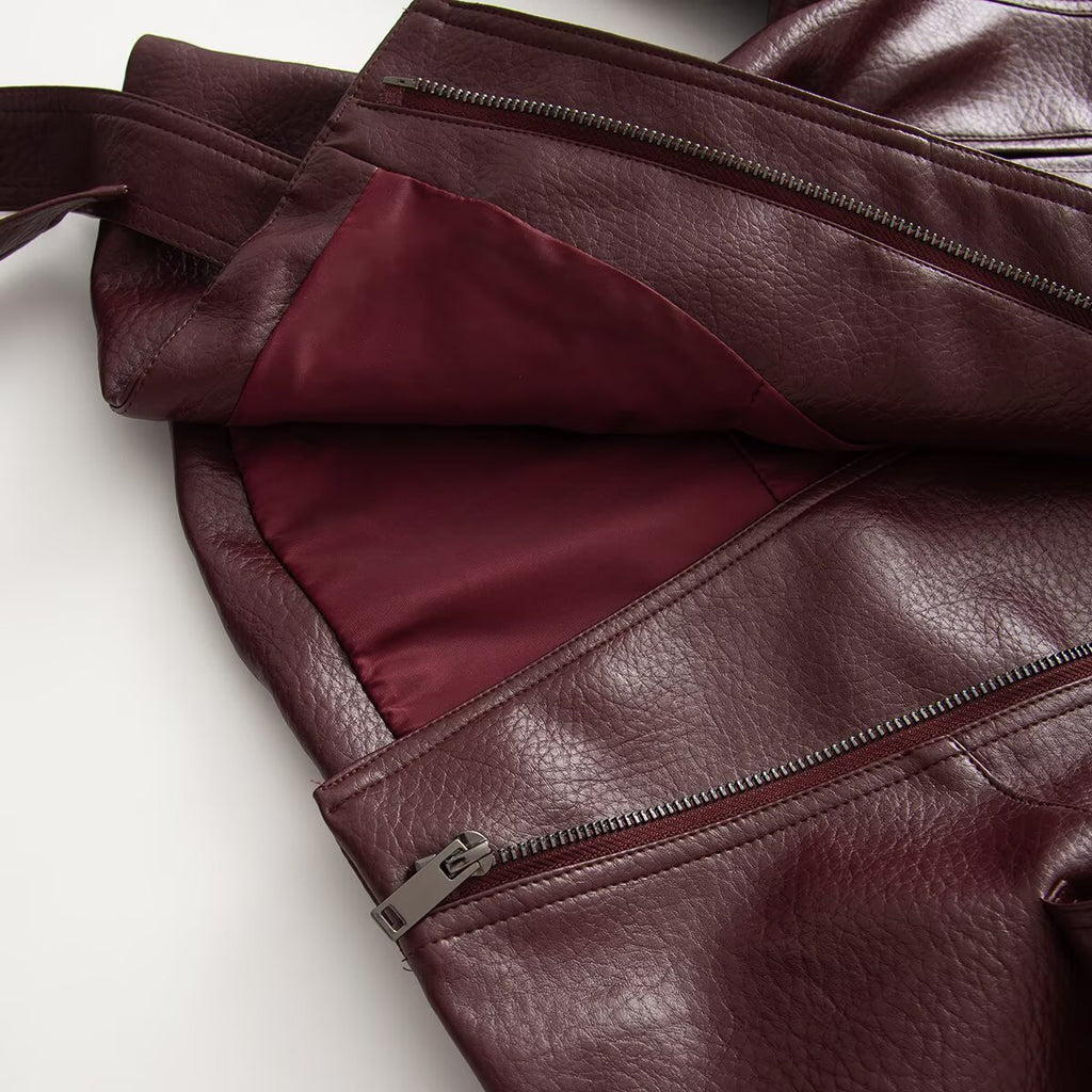 Women's with Belt faux leather windbreaker Coat