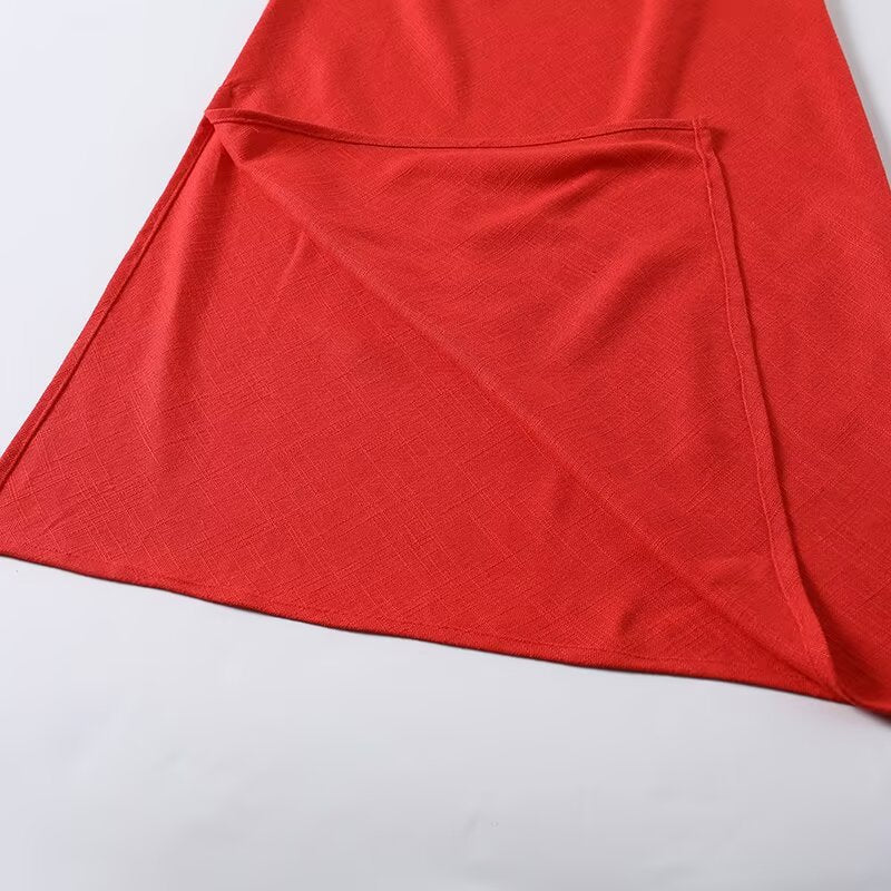 Women's sexy square neck linen suspender MIDI dress