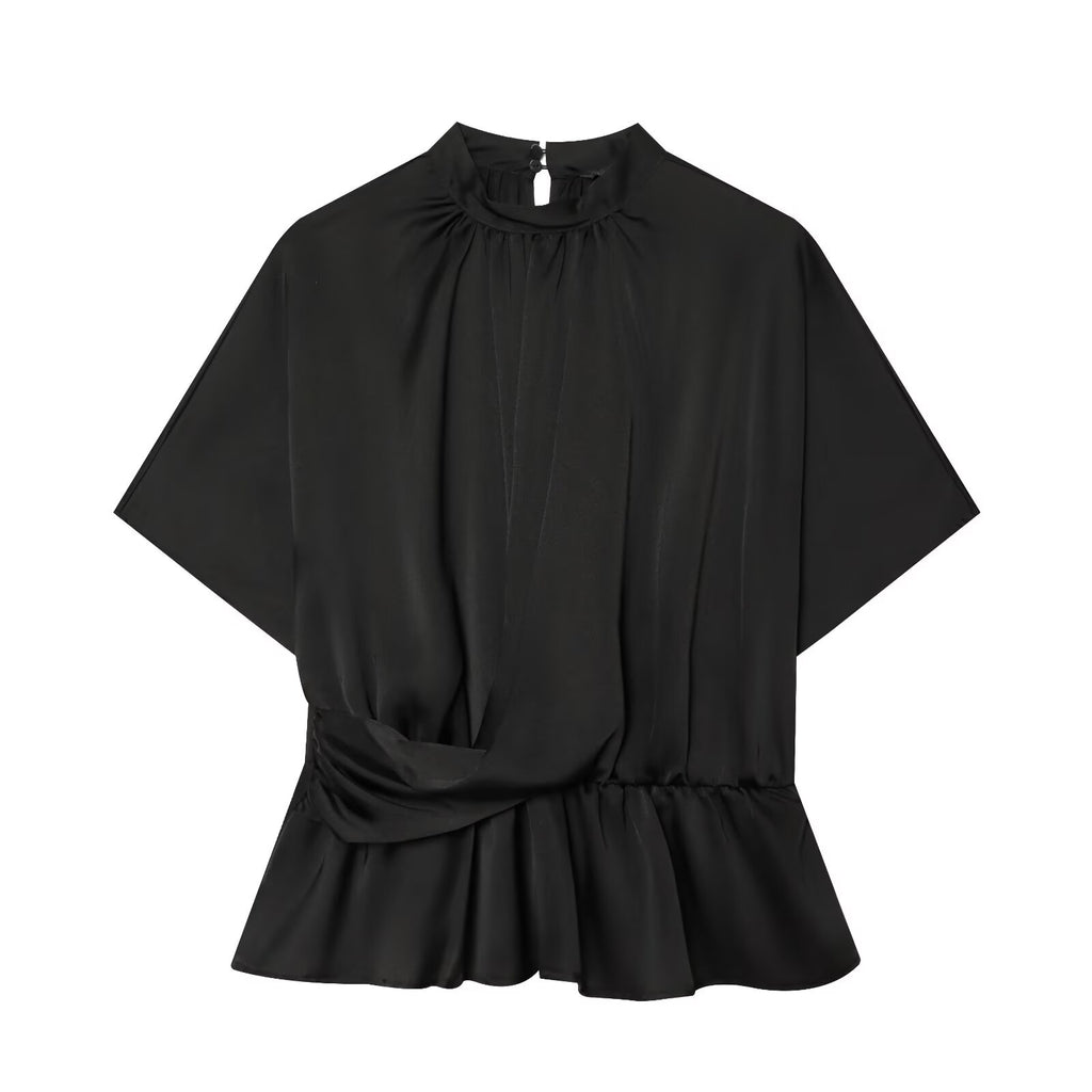 Women's pleated satin textured shirt