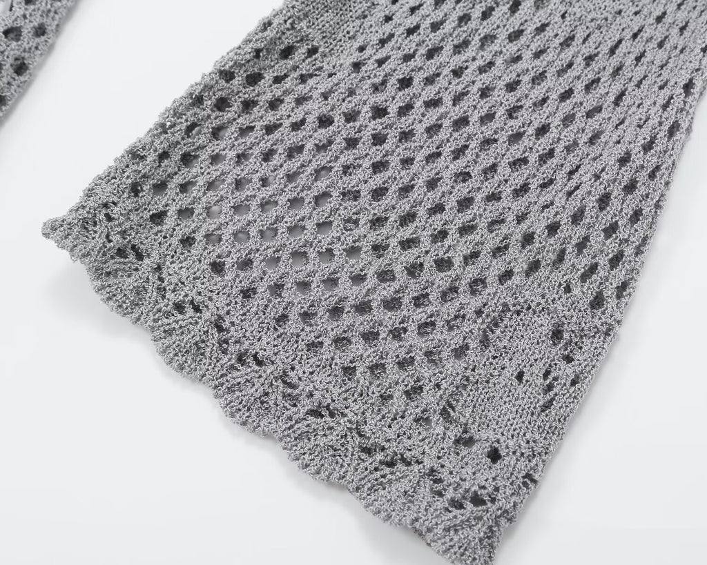 Women's round neck hollow knitted sweater