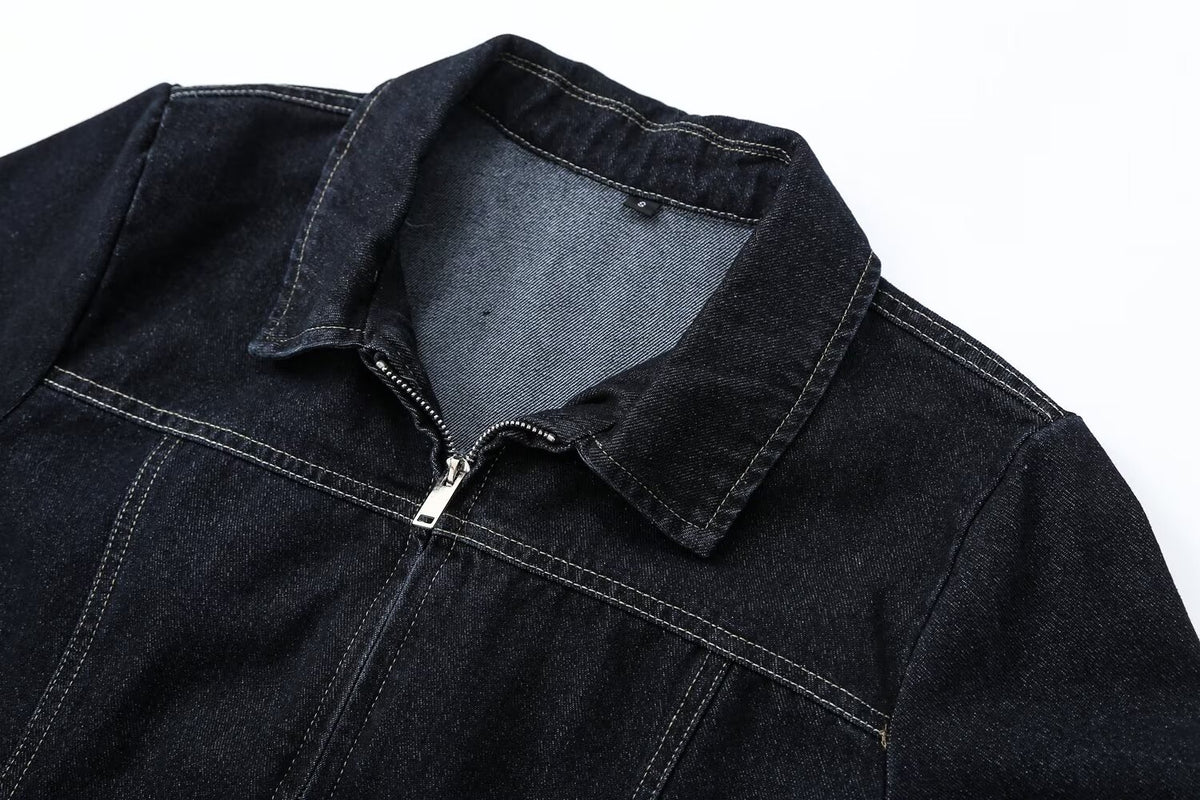 Women's double zipper design slim denim shirt