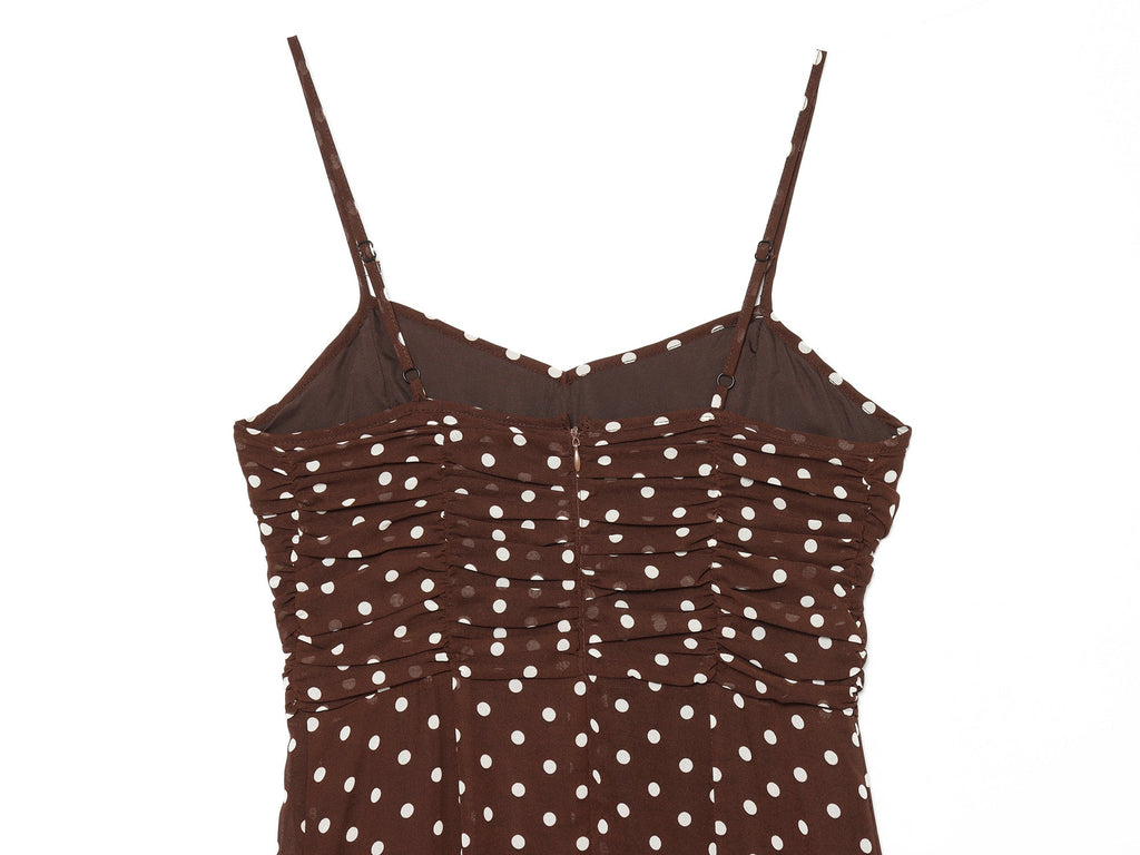 Women's polka dot chiffon suspender MIDI dress