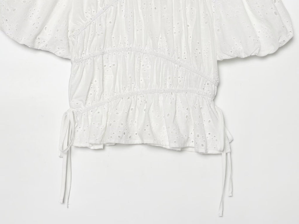 suit Women's 2 pieces pleated hollowed out embroidered top+Skirts