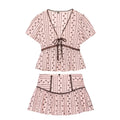 suit Women's 2 pieces lace bow decoration embroidered top+ Shorts Skirts