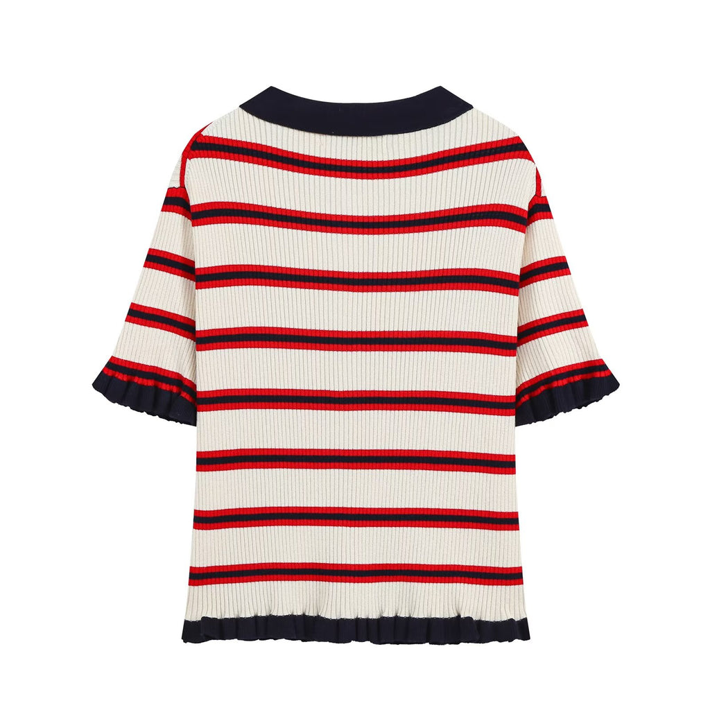 Women's short sleeved striped knitted Coat