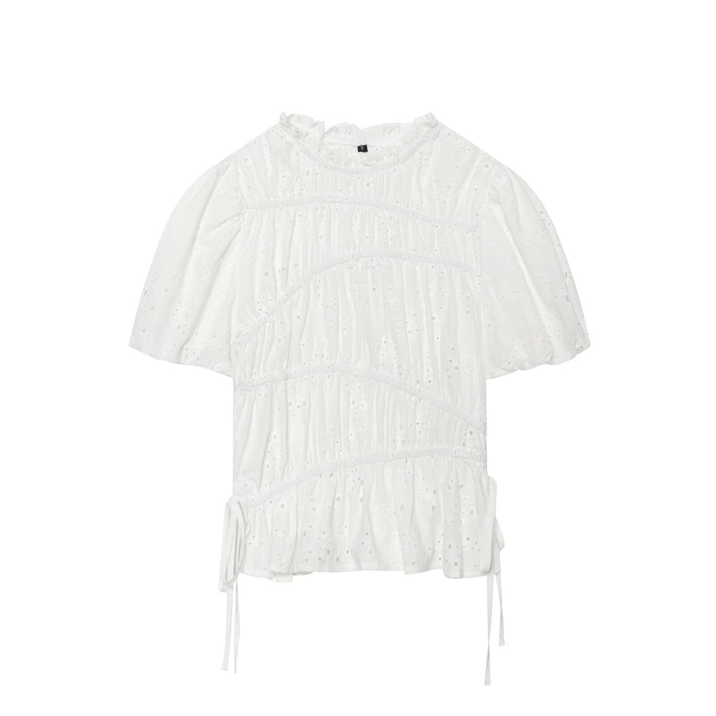 suit Women's 2 pieces pleated hollowed out embroidered top+Skirts