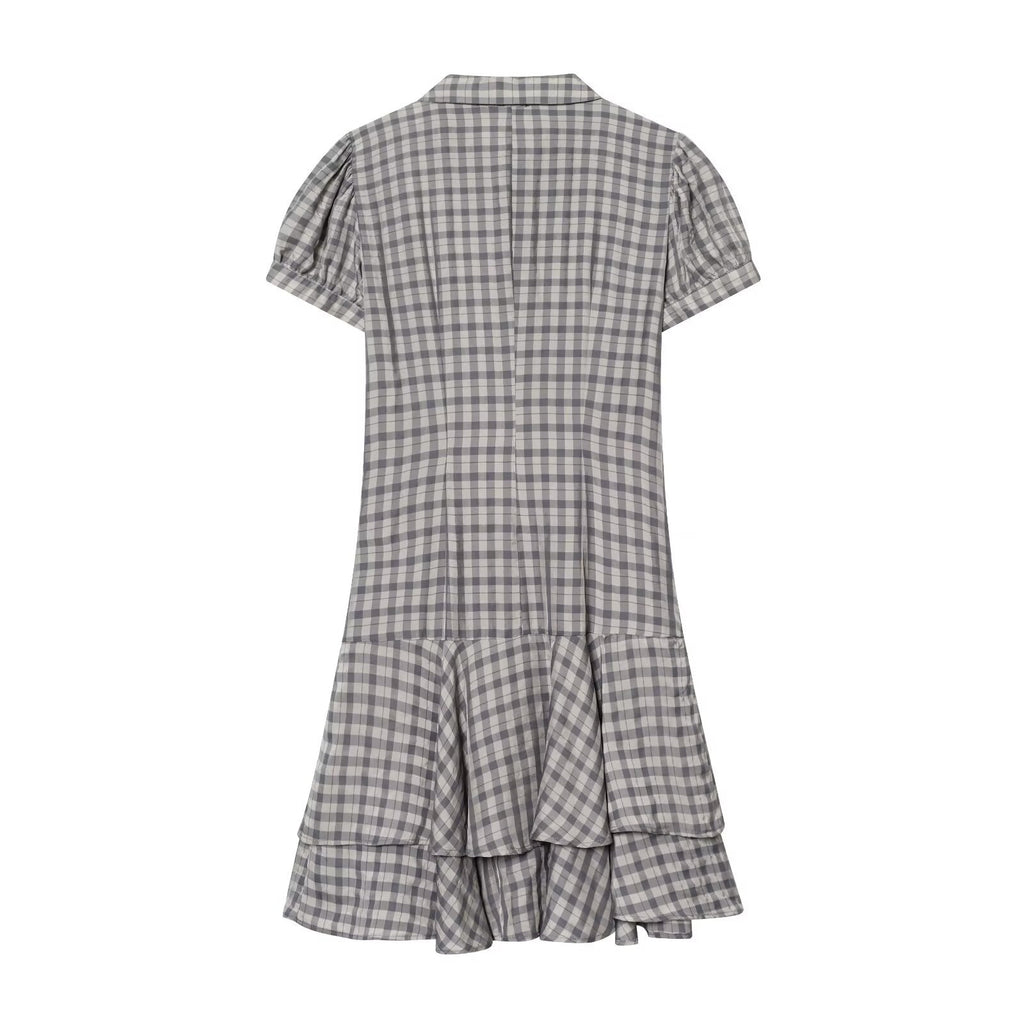 Women's layered decorative plaid mini dress
