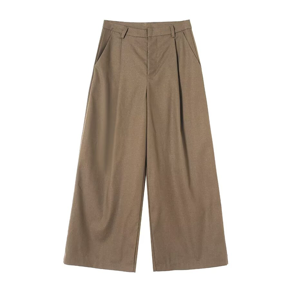 Women's pleated decorative linen blended wide leg pants