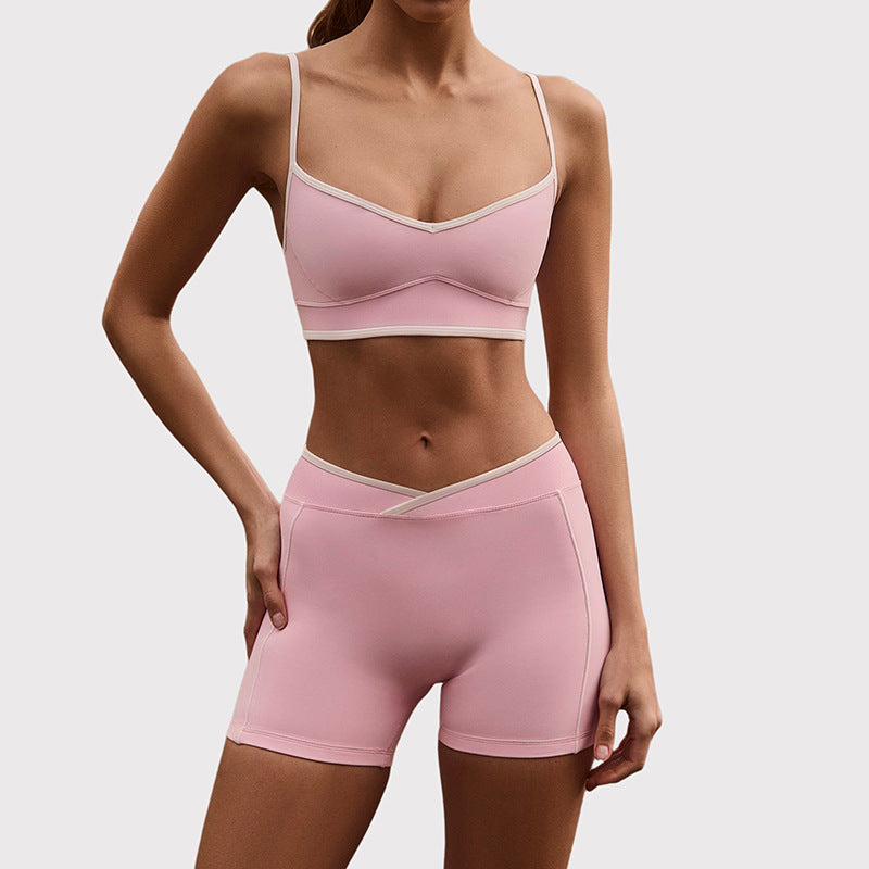 2026 New Women's Color Block Shockproof Hip-Lifting Shorts Yoga Suit