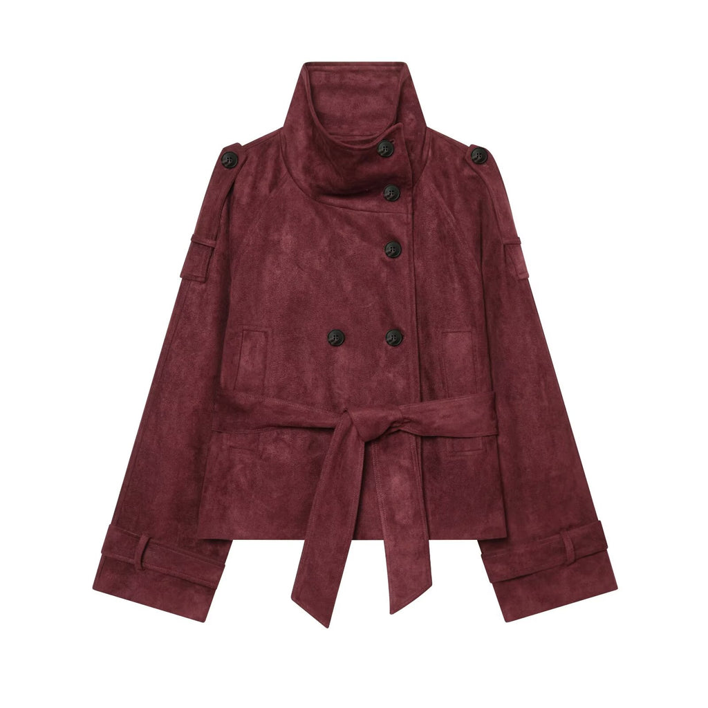 Women's with belt imitation suede jacket Coat
