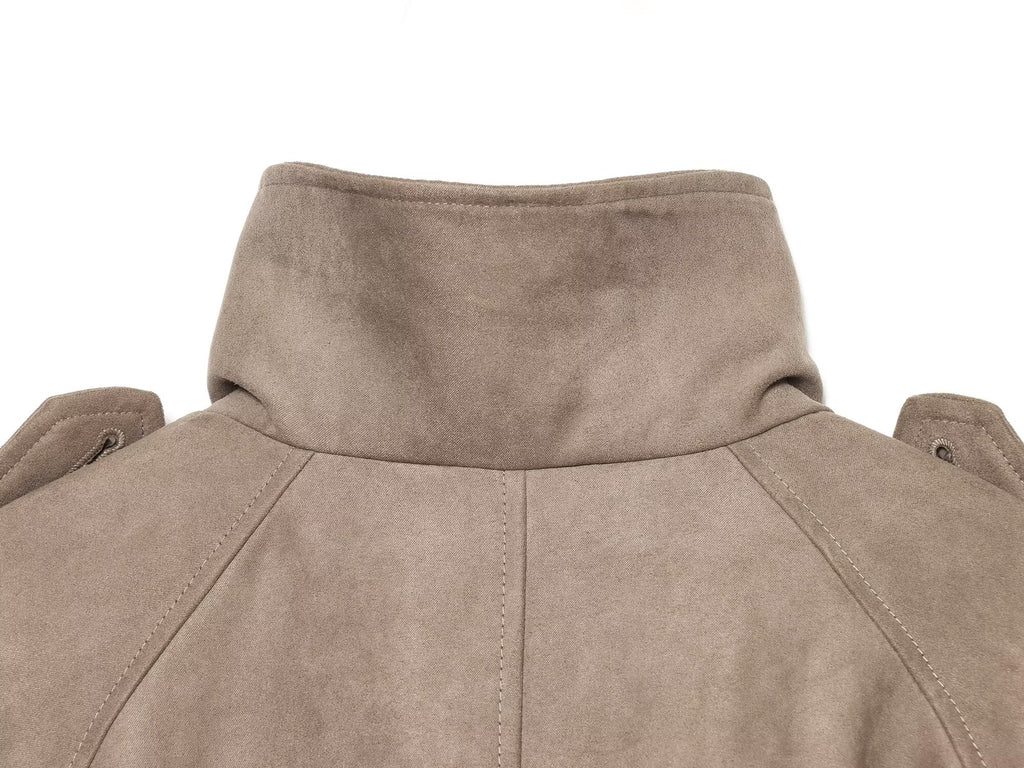Women's suede textured stand collar double breasted Coat